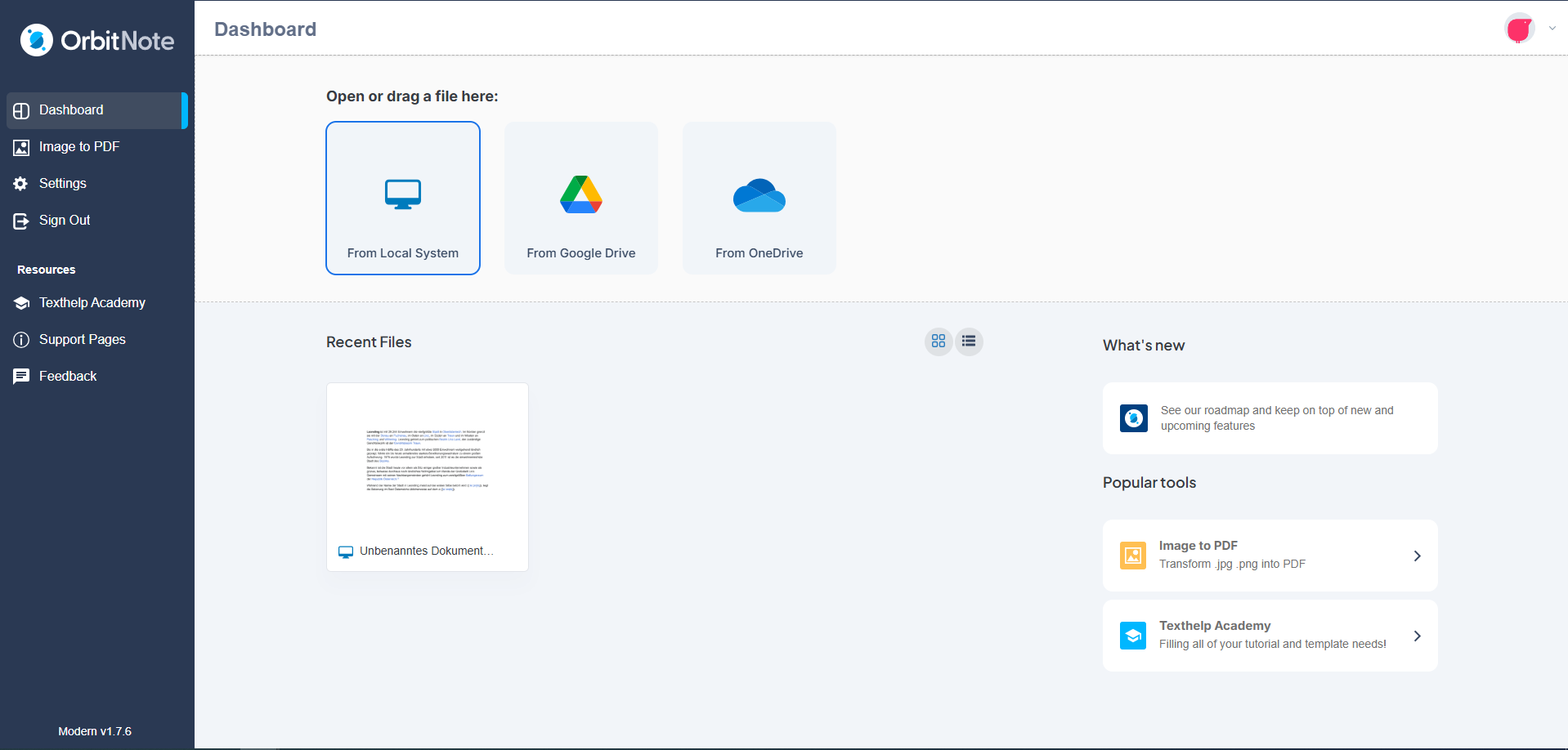 Orbit Note Main Page