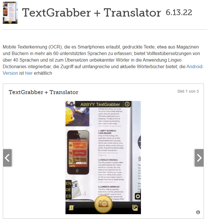 TextGrabber kann text scannen