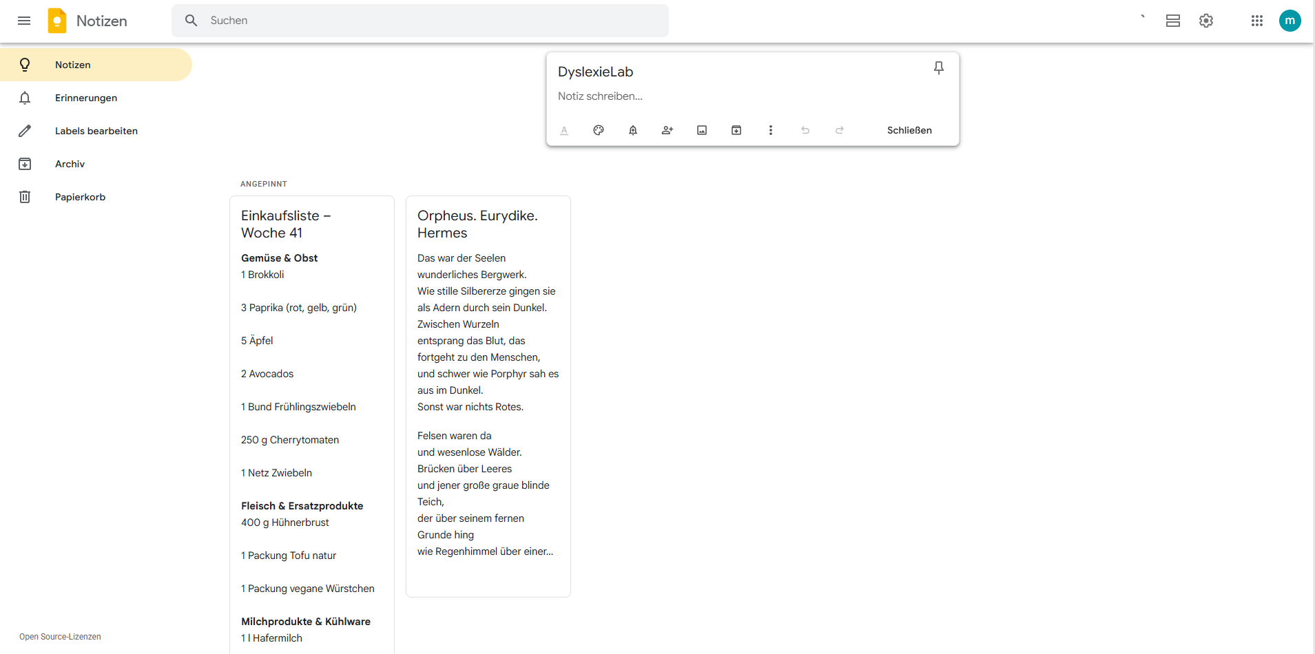 Google notes in verwendung
