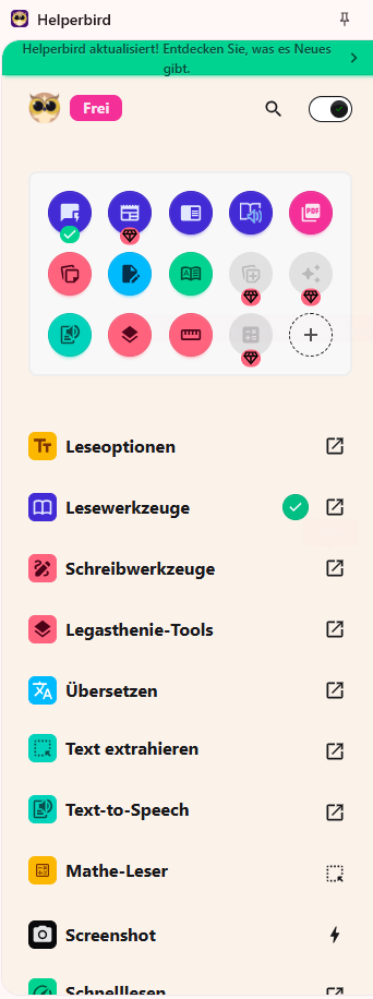 Das Helperbird Menü