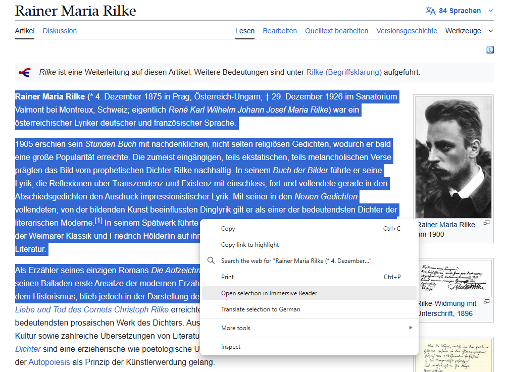 Immersive reader kann in edge aktiviert werden