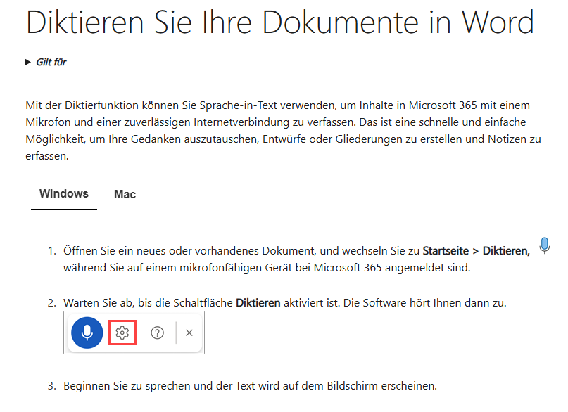 Microsoft Dictate Beschreibung