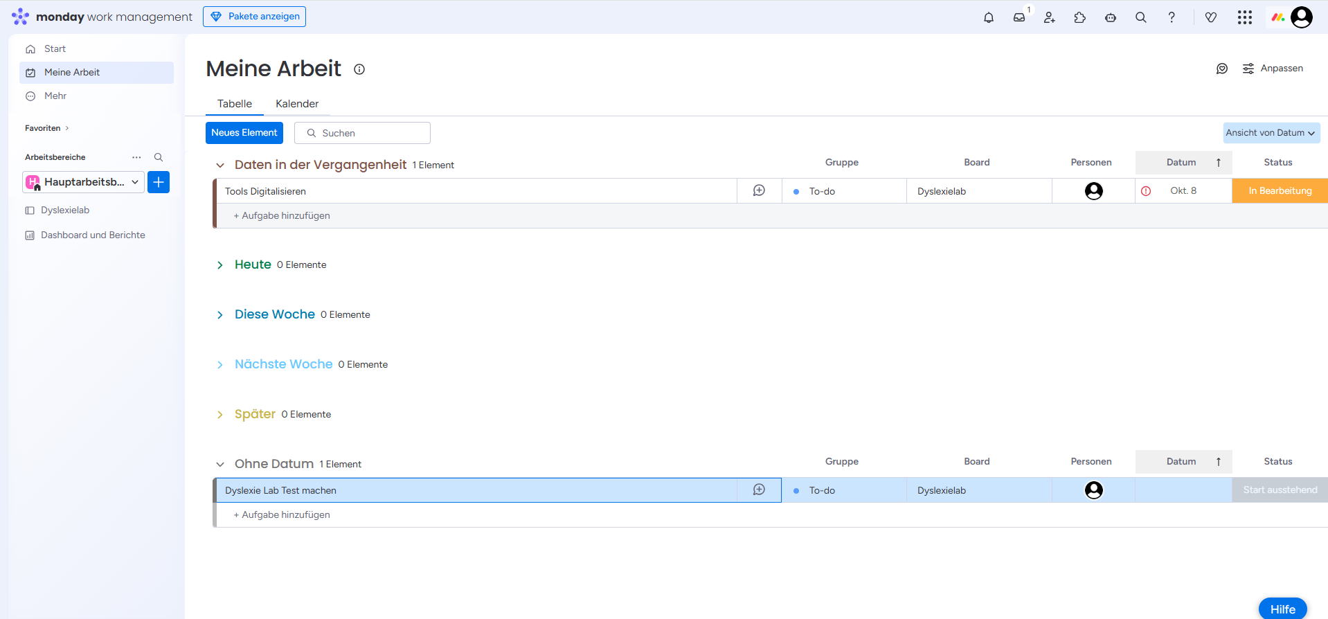 "Meine Arbeit" ansicht
