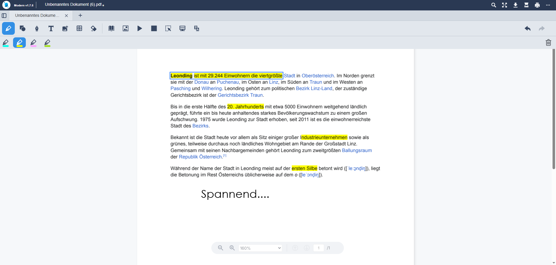 Orbit Note demonstration anhand von text