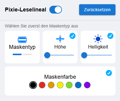 Pixie Leselineal Optionen