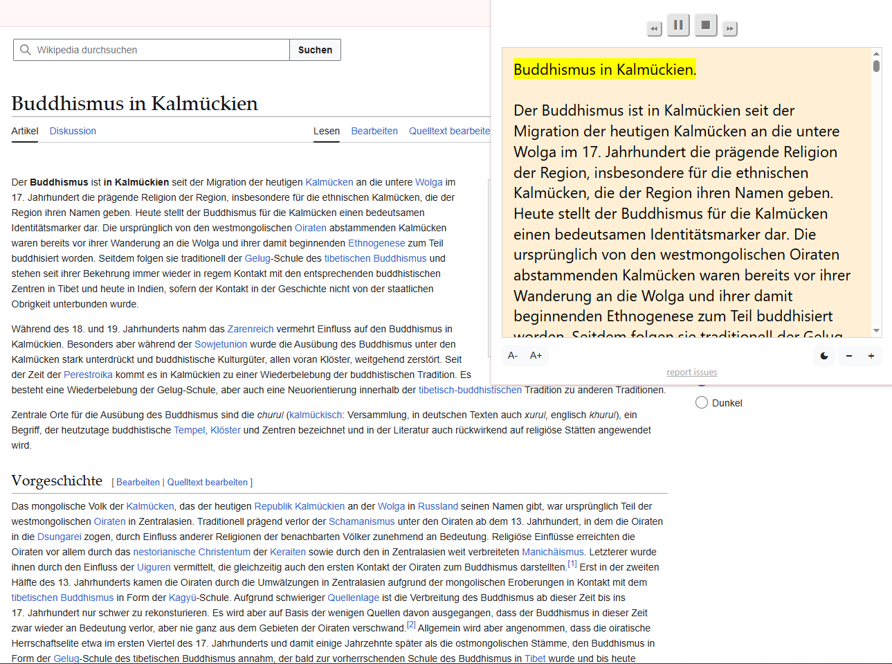 Read aloud extrahiert text aus wikipedia