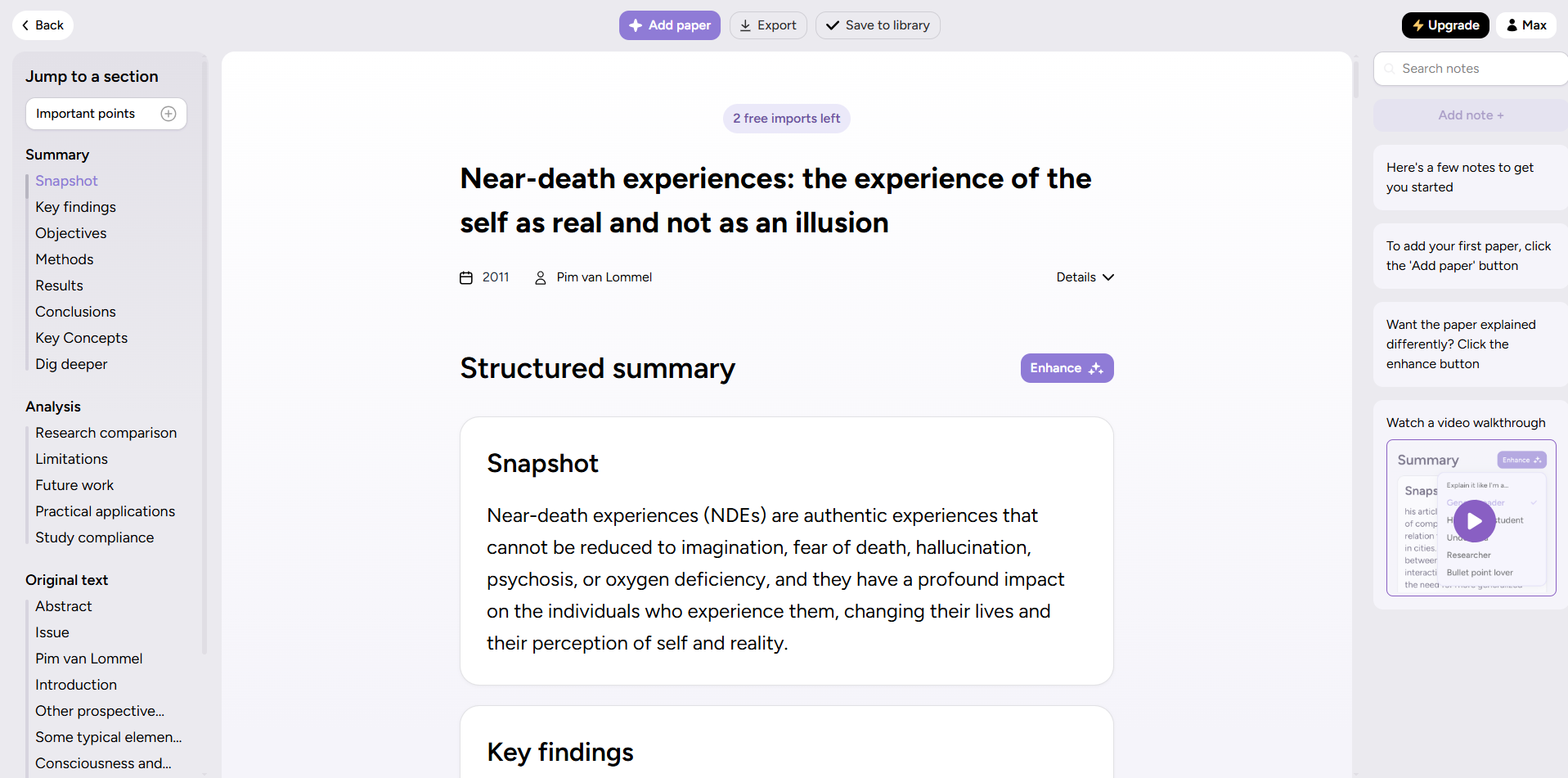 Scholarcy zeigt ein Paper an