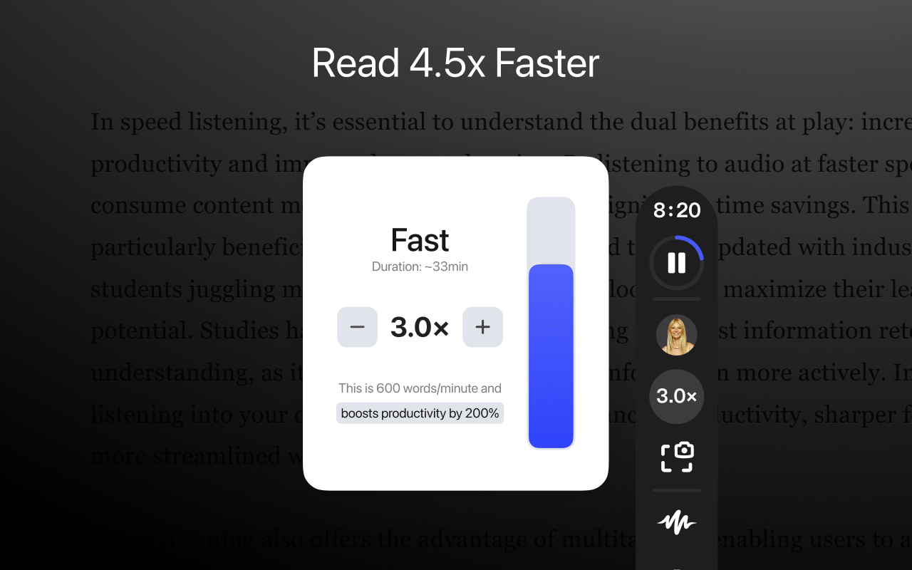 Speechify erlaubt schnelleres lesen