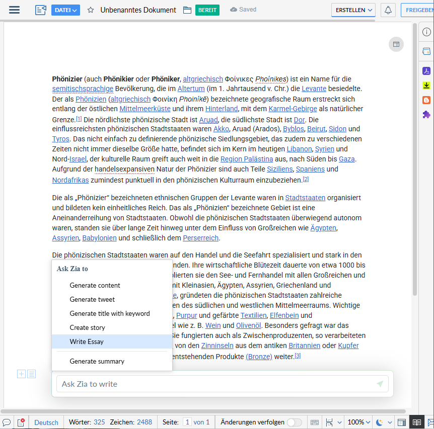 Zoho Writer AI Features